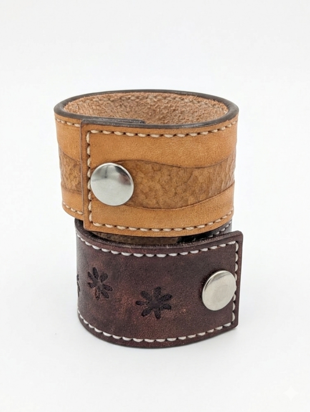 NWOT Handcrafted Tooled Leather Cuff Bracelet Set